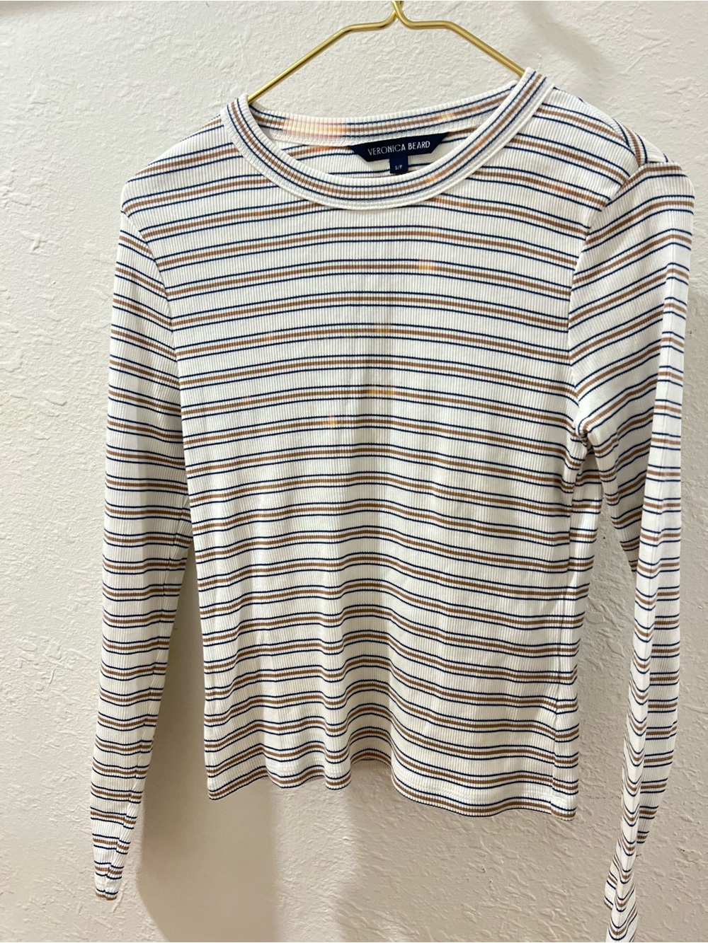 Veronica bears Grey Pruitt Striped Ribbed Cotton-blend Jersey Top